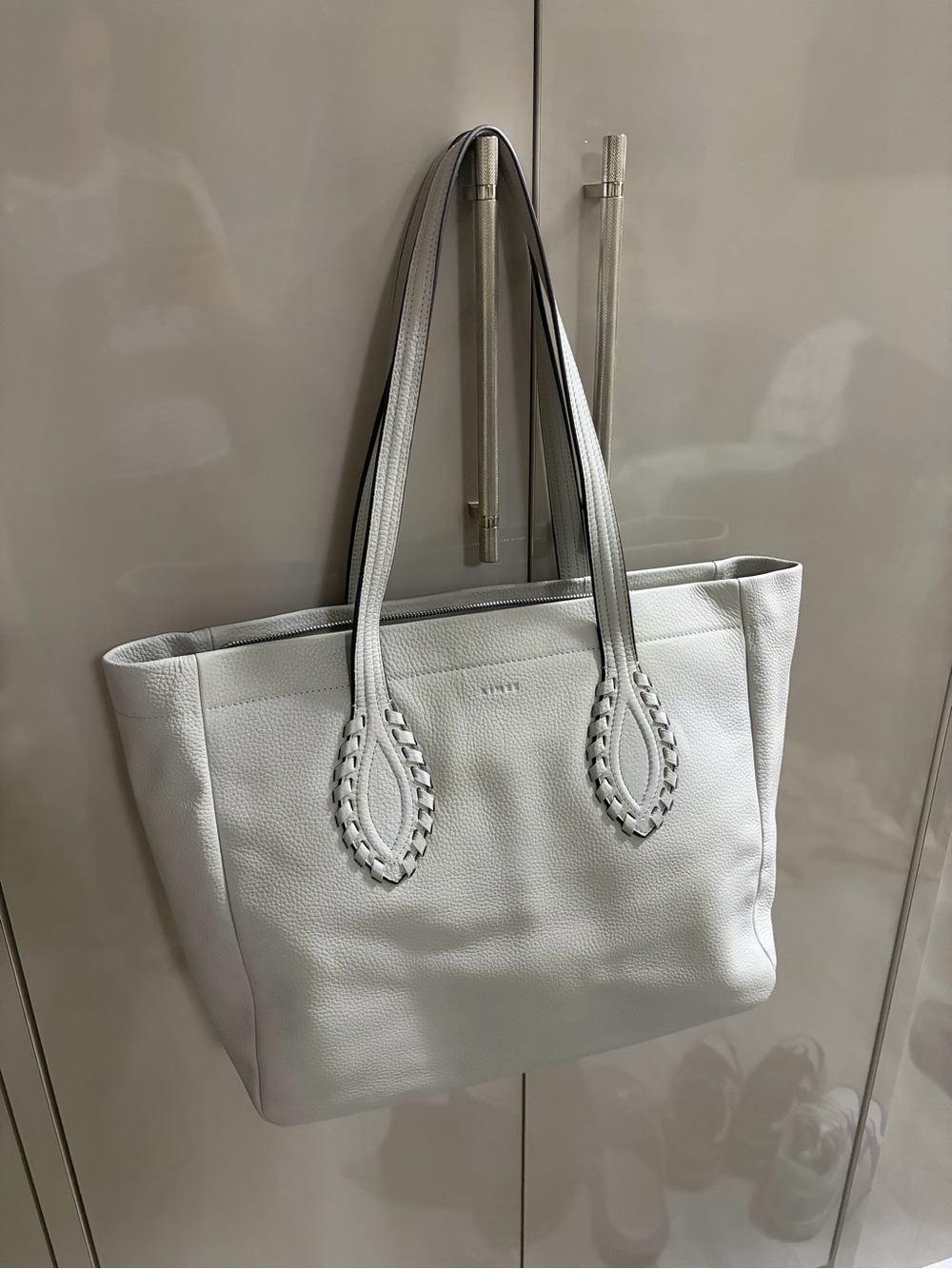 Aimee Kestenberg White Leather Tote with Braided Strap Detail